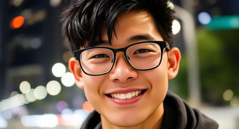 close up smile young asian man wearing stylish glasse